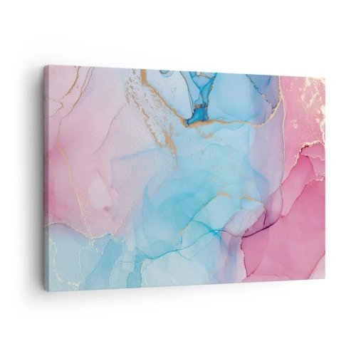 Schilderen op canvas - Abstracte pastelpatronen met gouden accenten - 70x50cm - Ontmoeting en interpenetratie - Moderne wanddecoratie voor woonkamer en slaapkamer ARTTOR