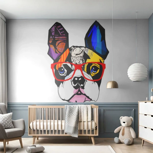Fotobehang Premium Canvas - intellectueel - Abstractie, Hond, Franse bulldog - 300x210 cm