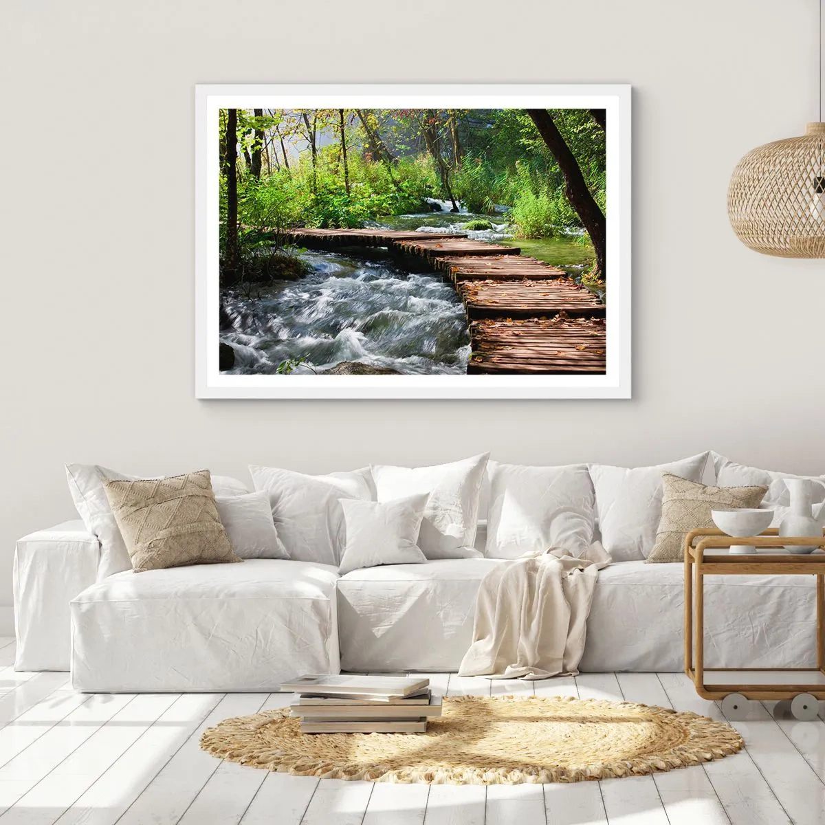 Poster in een witte lijst - Boven de schuimige waterval - 70x50 cm