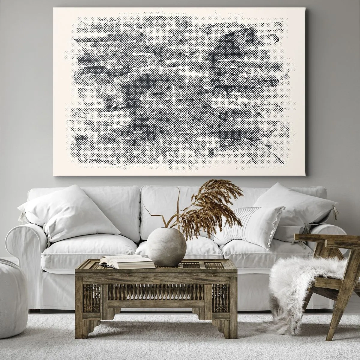 Schilderen op canvas - Abstracte mistige compositie in grijstinten - 70x50cm - Mistige compositie - Moderne wanddecoratie voor woonkamer en slaapkamer ARTTOR
