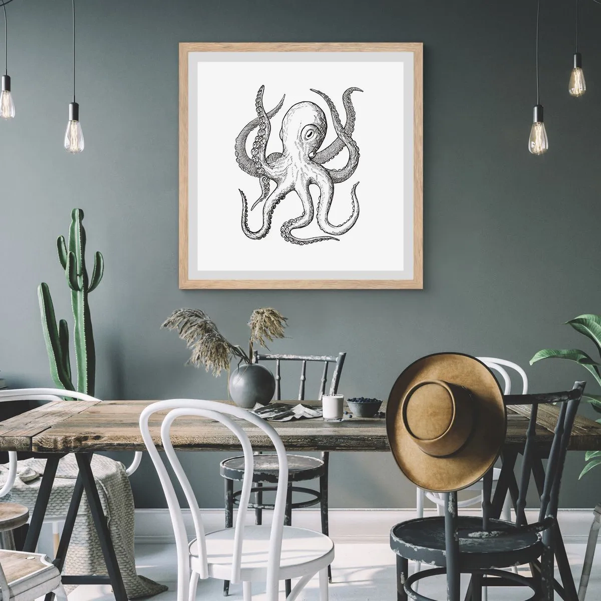 Een poster in een licht eiken lijst - Dansend met de golven - 30x30 cm