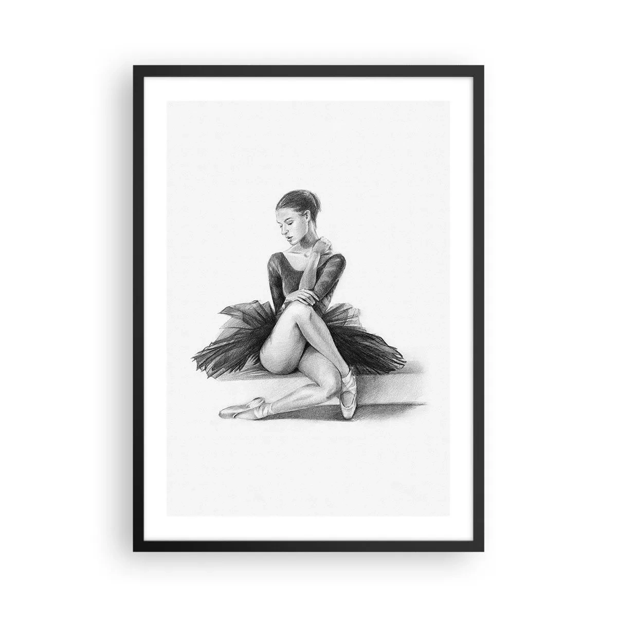 Poster in een zwarte lijst - Schets van een rustende ballerina - 50x70cm - Betoverd door de dans - Moderne wanddecoratie voor woonkamer en slaapkamer ARTTOR
