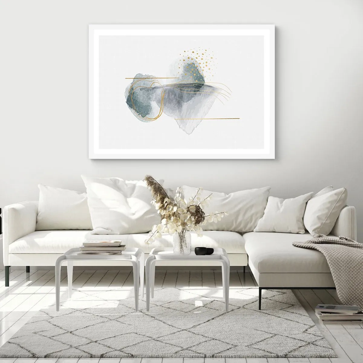 Poster in een witte lijst - Over de relatie tussen grijs en goud - 40x30 cm