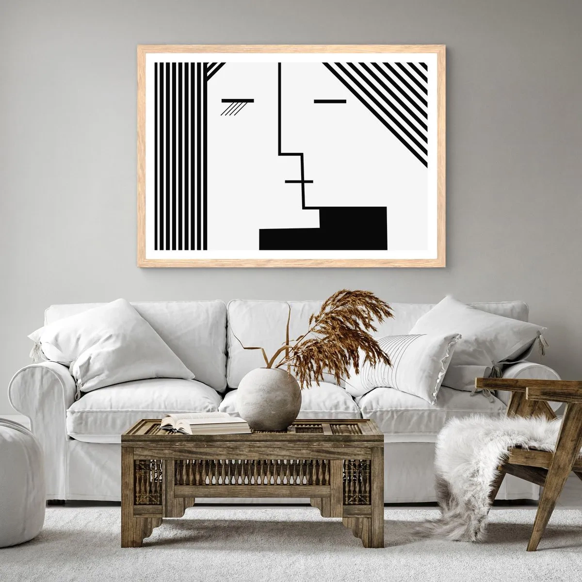 Een poster in een licht eiken lijst - Alleen maar een kus - 100x70 cm