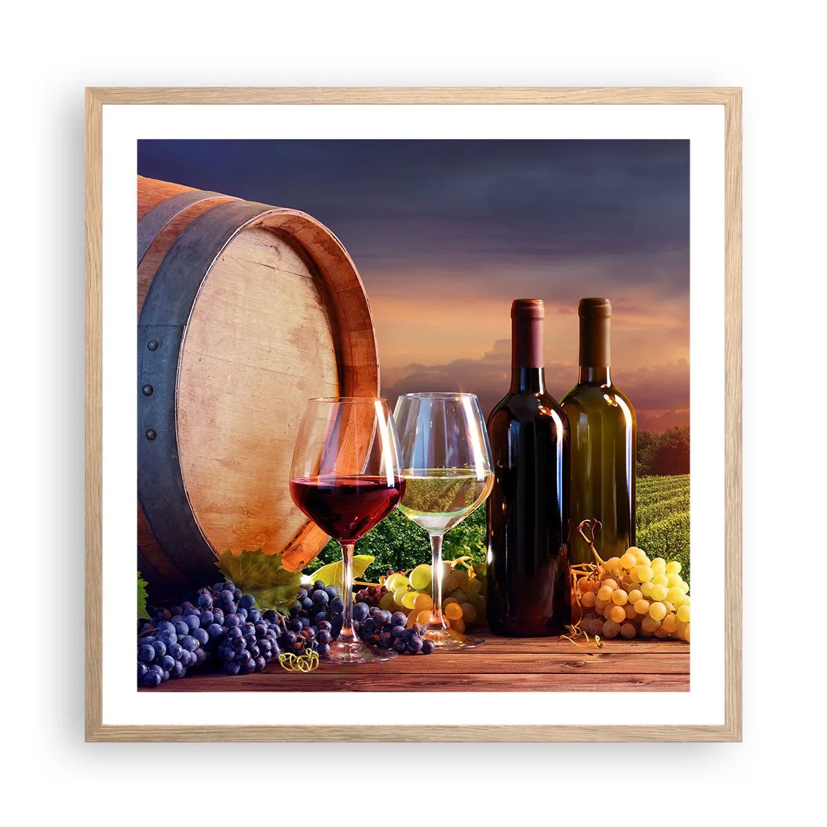 Een poster in een licht eiken lijst - Het leven smaakt hier - 60x60 cm