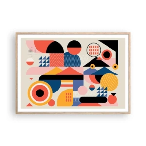 Een poster in een licht eiken lijst - Compositie: speel rond - 100x70 cm