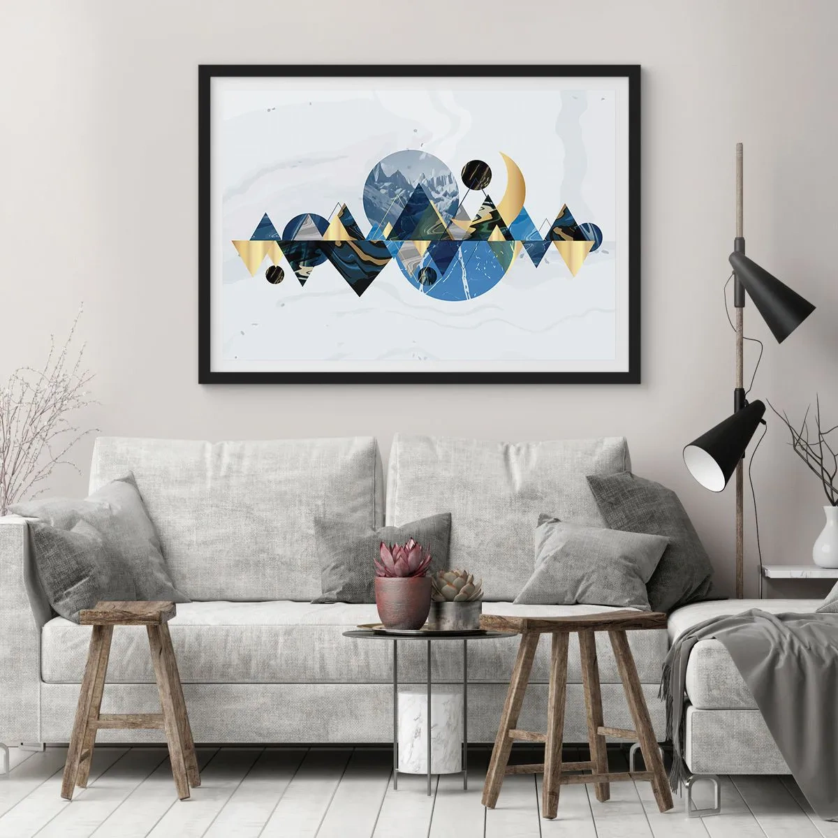 Poster in een zwarte lijst - Geometrisch landschap - 100x70 cm