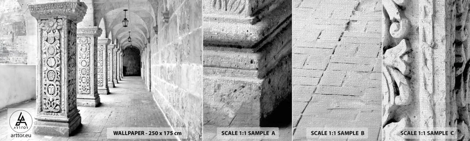 Fotobehang Monster Premium Canvas - En waar naar toe….? - Architectuur, Deel, Zwart en wit - 100x30 cm