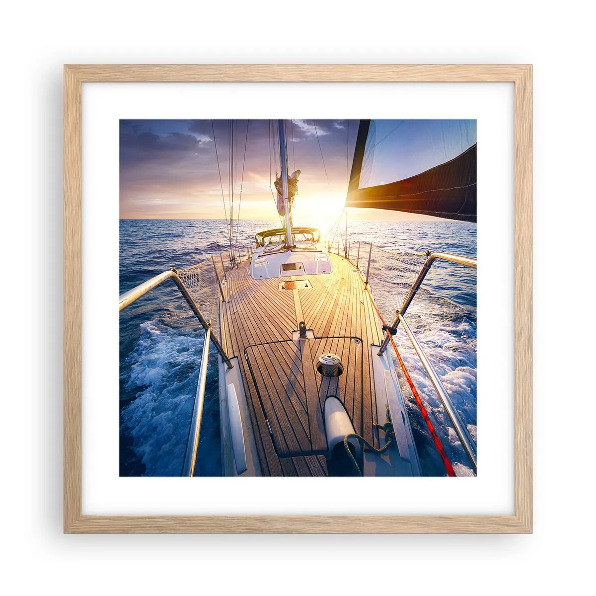 Een poster in een licht eiken lijst - Lopend op de golven - 40x40 cm