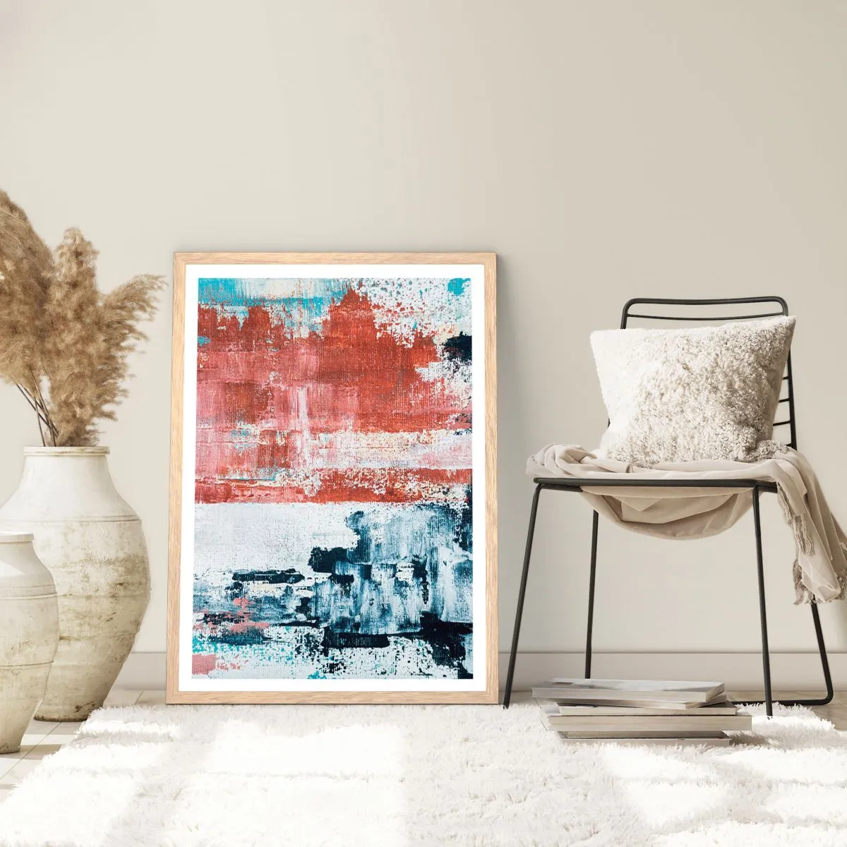 Een poster in een licht eiken lijst - Fifty Fifty abstract - 50x70 cm