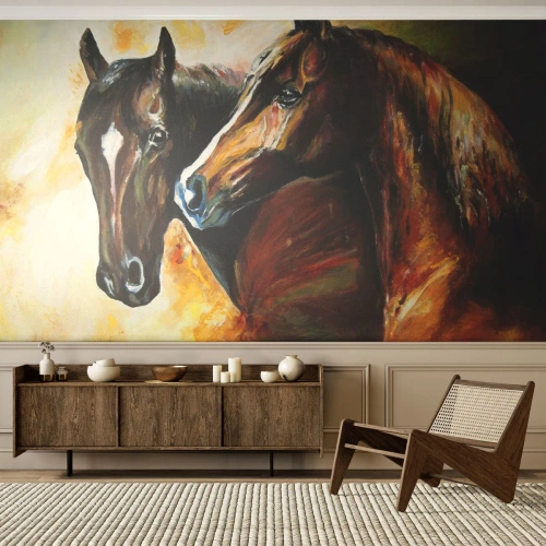 Fotobehang Standard Eco - Twee keer zo sierlijk - Dieren, Paarden, Natuur - 200x140 cm