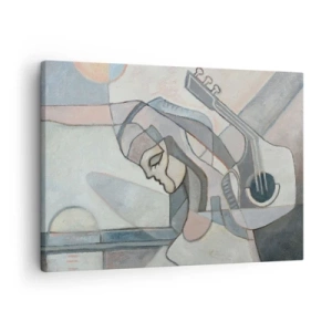 Schilderen op canvas - Een abstract figuur met een gitaar in pastelkleuren. - 70x50cm - In de kracht van muziek - Moderne wanddecoratie voor woonkamer en slaapkamer ARTTOR