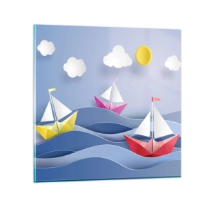 Schilderen op glas - Ah, wat is het heerlijk om in de golven te schommelen - 30x30 cm