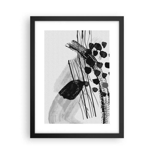 Poster in een zwarte lijst - Zwart-wit organische abstractie - 30x40 cm