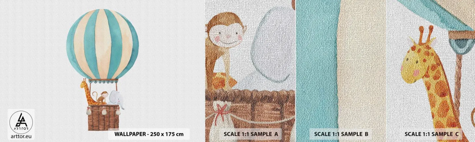 Fotobehang Monster Premium Canvas - Fantastische reis - Ballon, Voor kinderen, Vintage - 100x30 cm