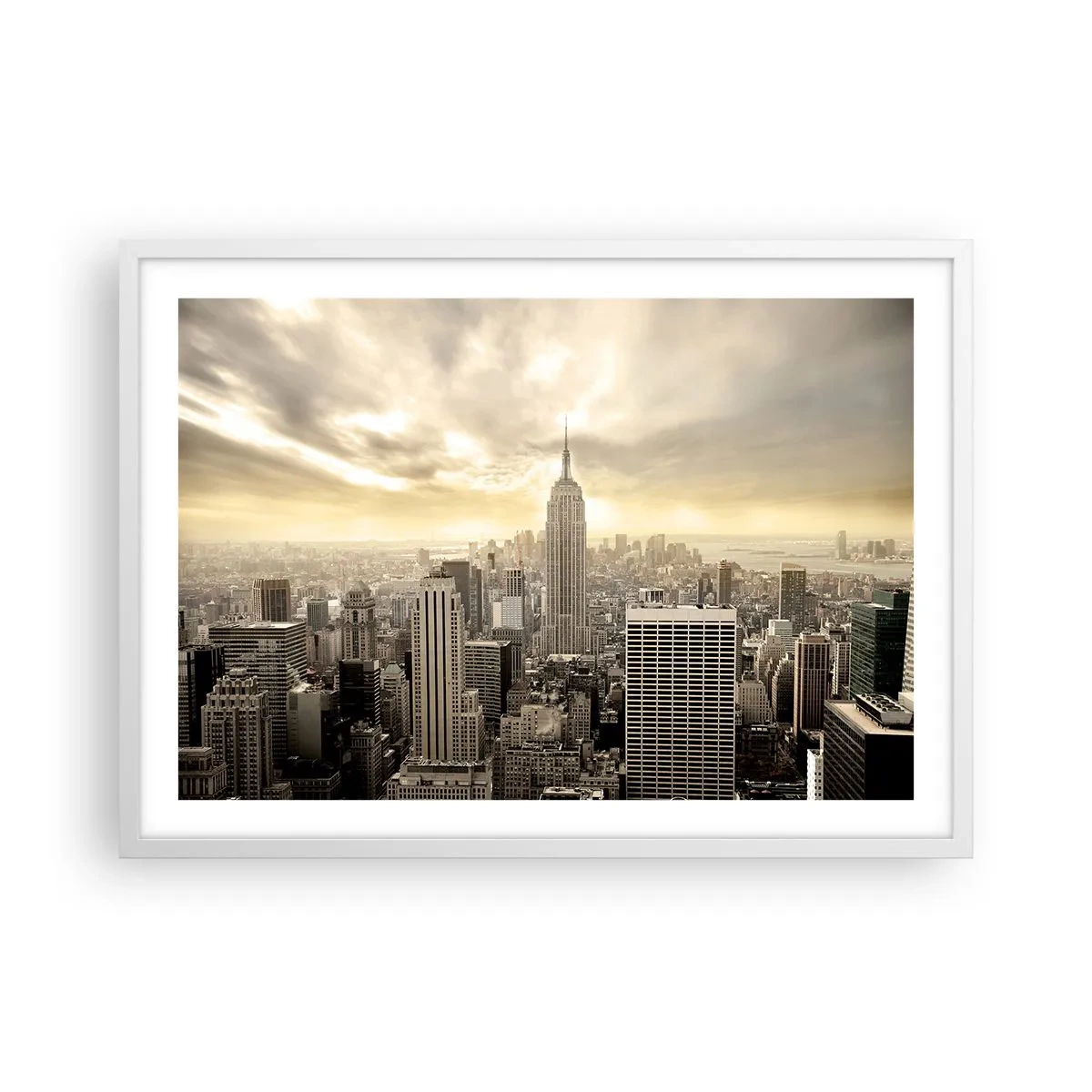Poster in een witte lijst - New York geweven van grijs - 70x50 cm