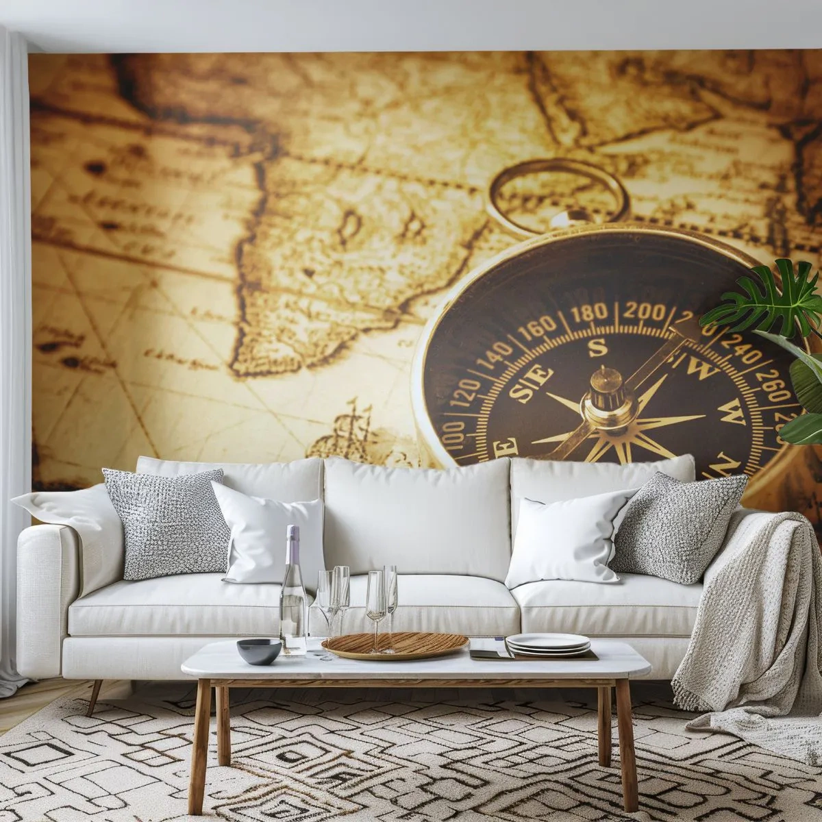 Fotobehang Premium Canvas - Oost of west? - Reizen, Wereldkaarten, Kompas - 300x210 cm