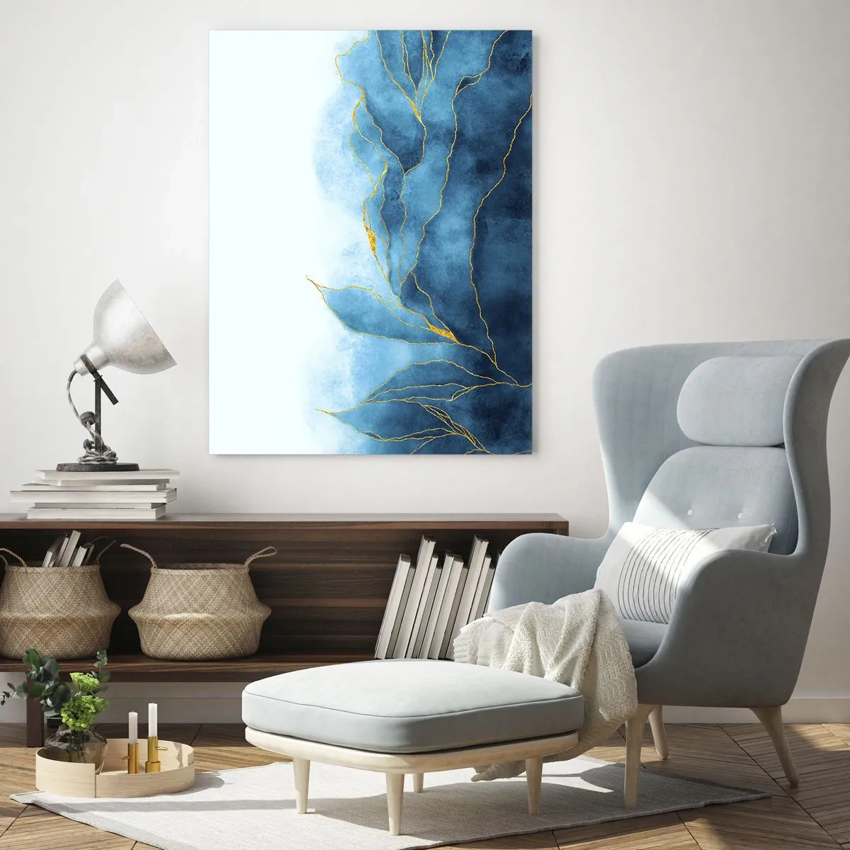 Schilderen op glas - Blauw in goud - 70x100 cm