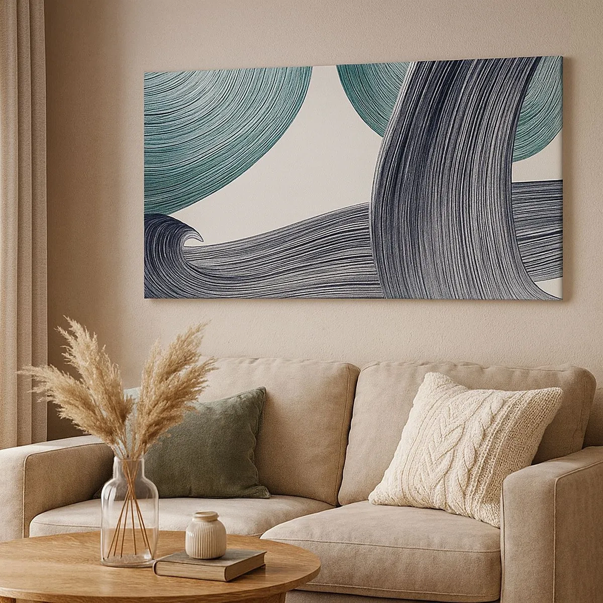 Schilderen op canvas - Smaragdgroene en zwarte paden - 100x40 cm