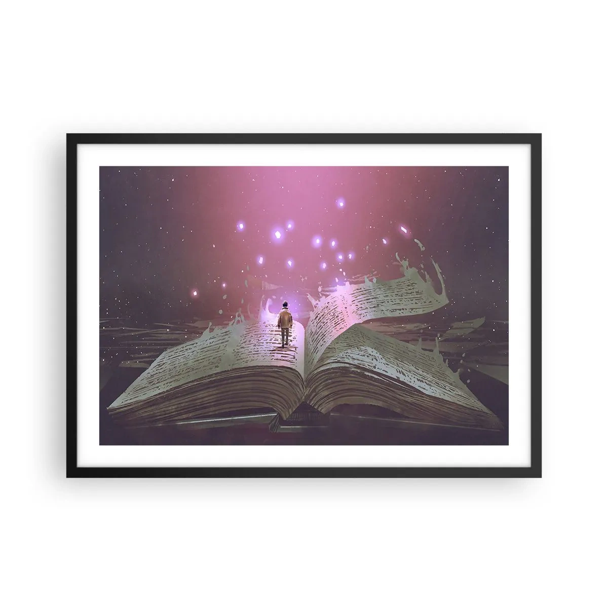 Poster in een zwarte lijst - Uitnodiging voor een andere wereld - lees! - 70x50 cm