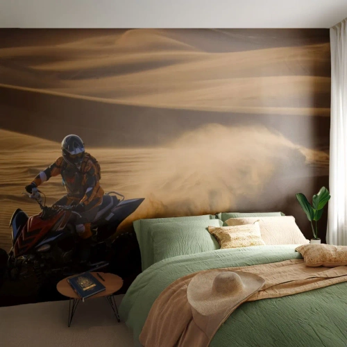 Fotobehang Premium Sand - Op de golven van zand - Viervoudig, Automobiel, Woestijn - 150x105 cm