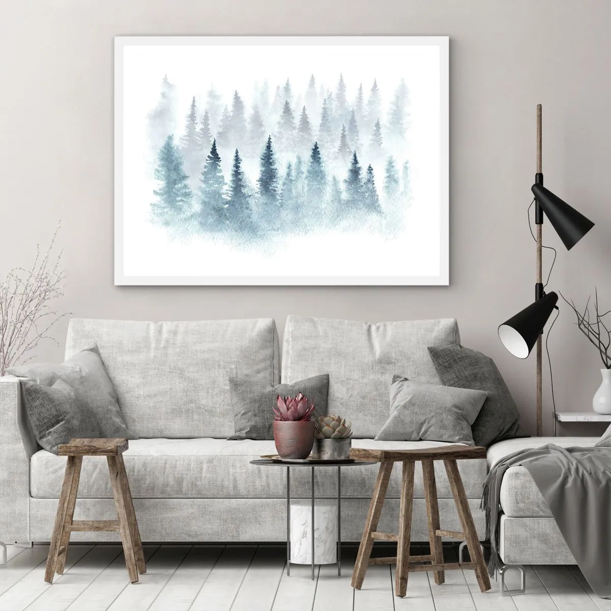 Poster in een witte lijst - Gehuld in mist - 100x70 cm