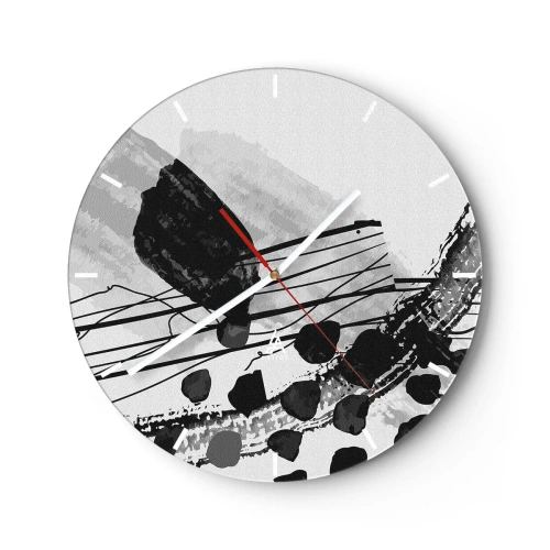 Wandklok - Klok - Zwart-witte abstracte vormen en lijnen op een lichte achtergrond - 30x30cm - Zwart-wit organische abstractie - Moderne wanddecoratie voor woonkamer, keuken en slaapkamer ARTTOR