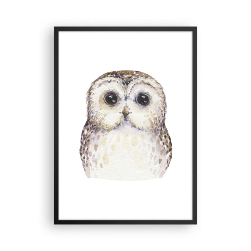 Poster in een zwarte lijst - Een charmant aquarelportret van een uil - 50x70cm - Kijk in mijn ogen - Moderne wanddecoratie voor woonkamer en slaapkamer ARTTOR