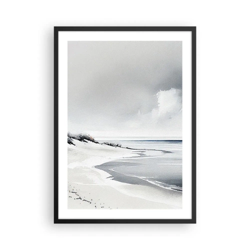 Poster in een zwarte lijst - Een minimalistisch strand in grijstinten - 50x70cm - Voor altijd samen - Moderne wanddecoratie voor woonkamer en slaapkamer ARTTOR