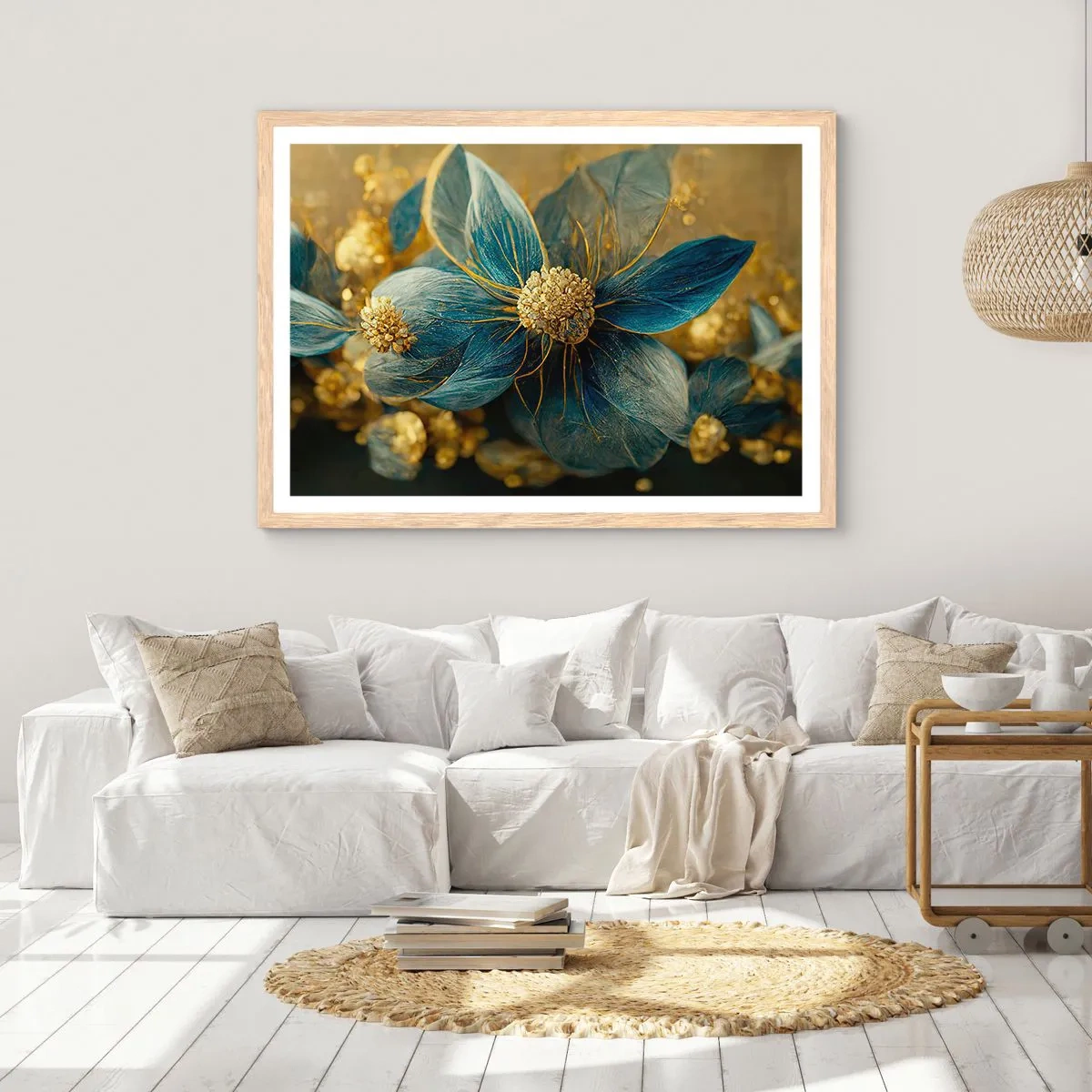 Een poster in een licht eiken lijst - Bloei met goud - 70x50 cm