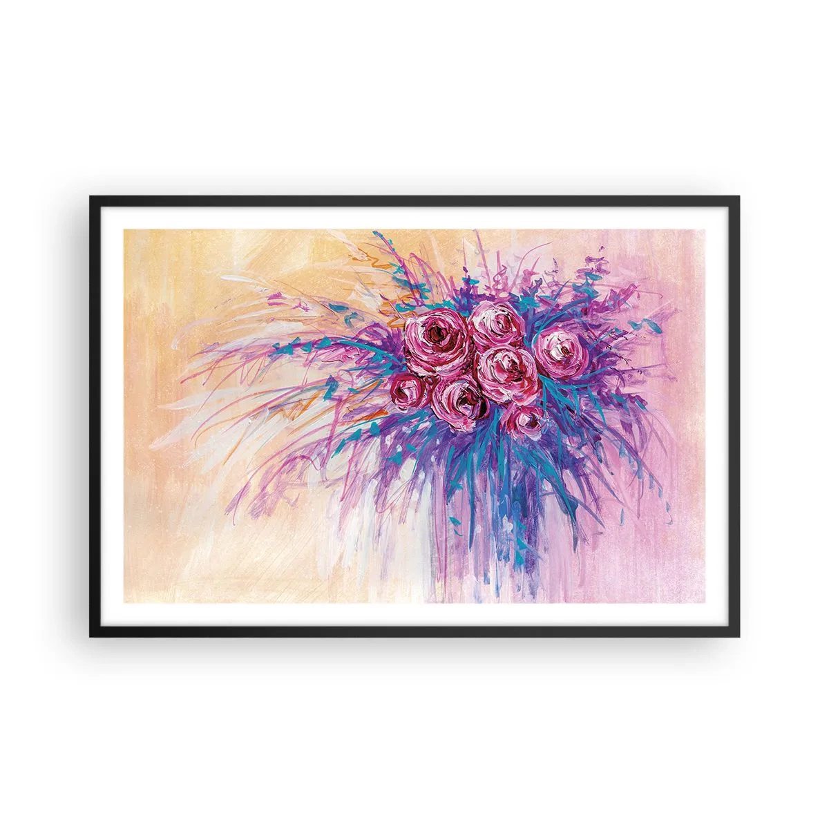 Poster in een zwarte lijst - Rozenfontein - 91x61 cm