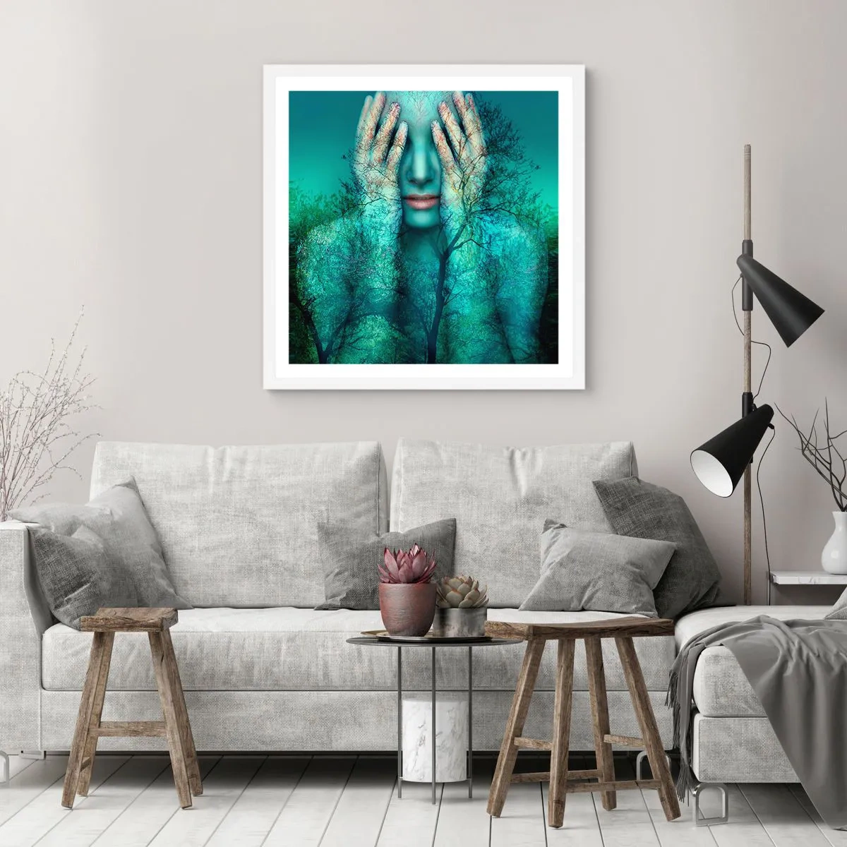 Poster in een witte lijst - Ondergedompeld in blauw - 40x40 cm