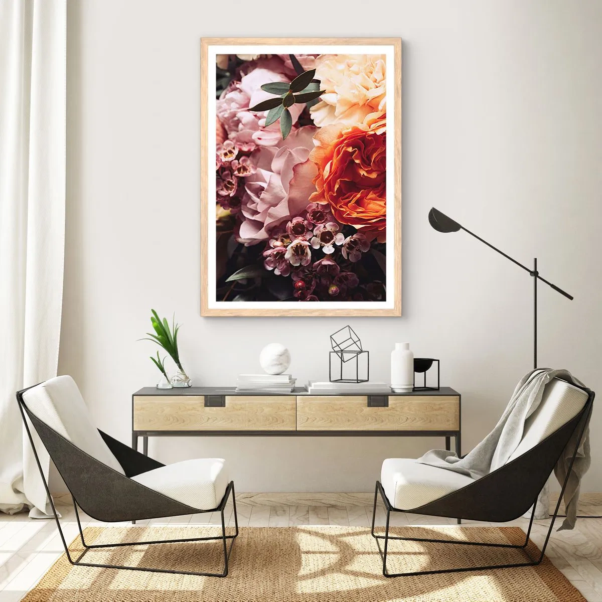 Een poster in een licht eiken lijst - Gehuld in schoonheid - 50x70 cm