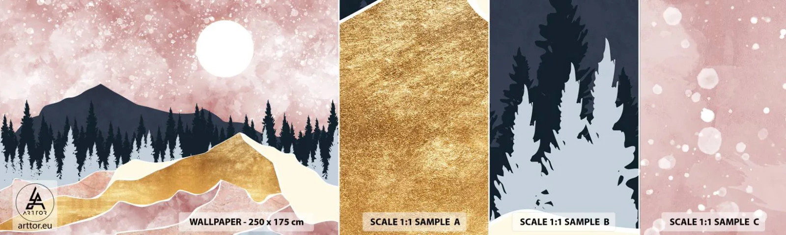 Fotobehang Staaltje Standard Eco - Nachtwacht - Grafisch, Landschap, Bergen - 100x30 cm