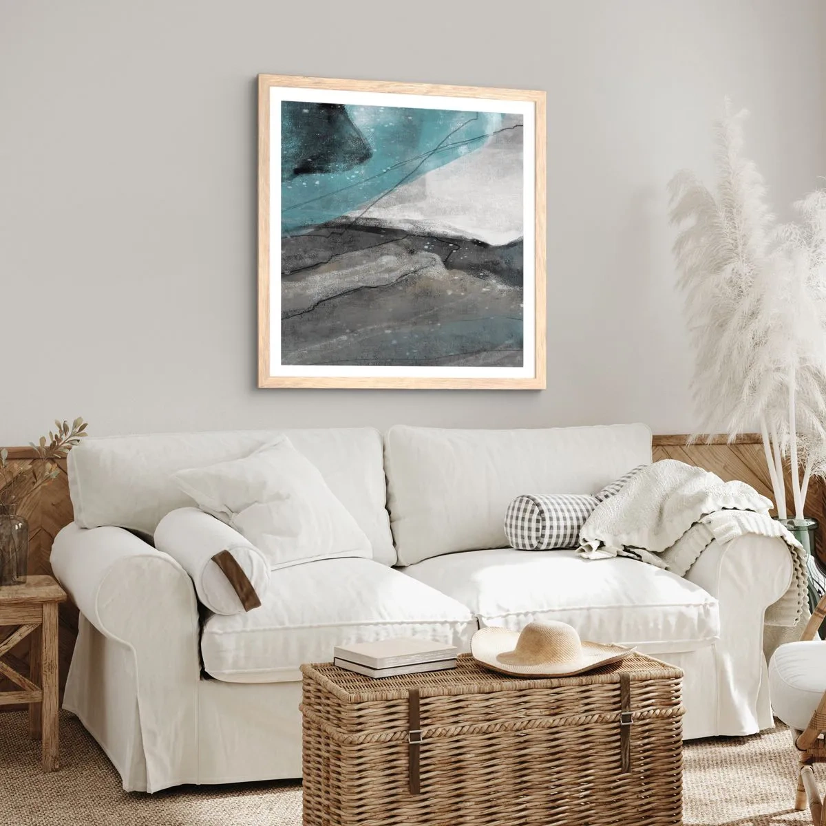 Een poster in een licht eiken lijst - Abstractie: rotsen en ijs - 40x40 cm