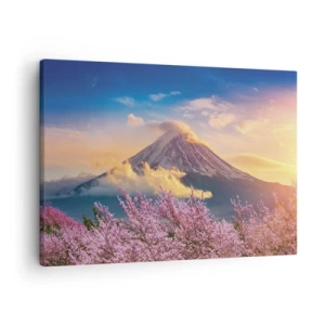 Schilderen op canvas - De berg Fuji met kersenbloesems op de achtergrond bij zonsondergang - 70x50cm - Japanse heiligheid - Moderne wanddecoratie voor woonkamer en slaapkamer ARTTOR