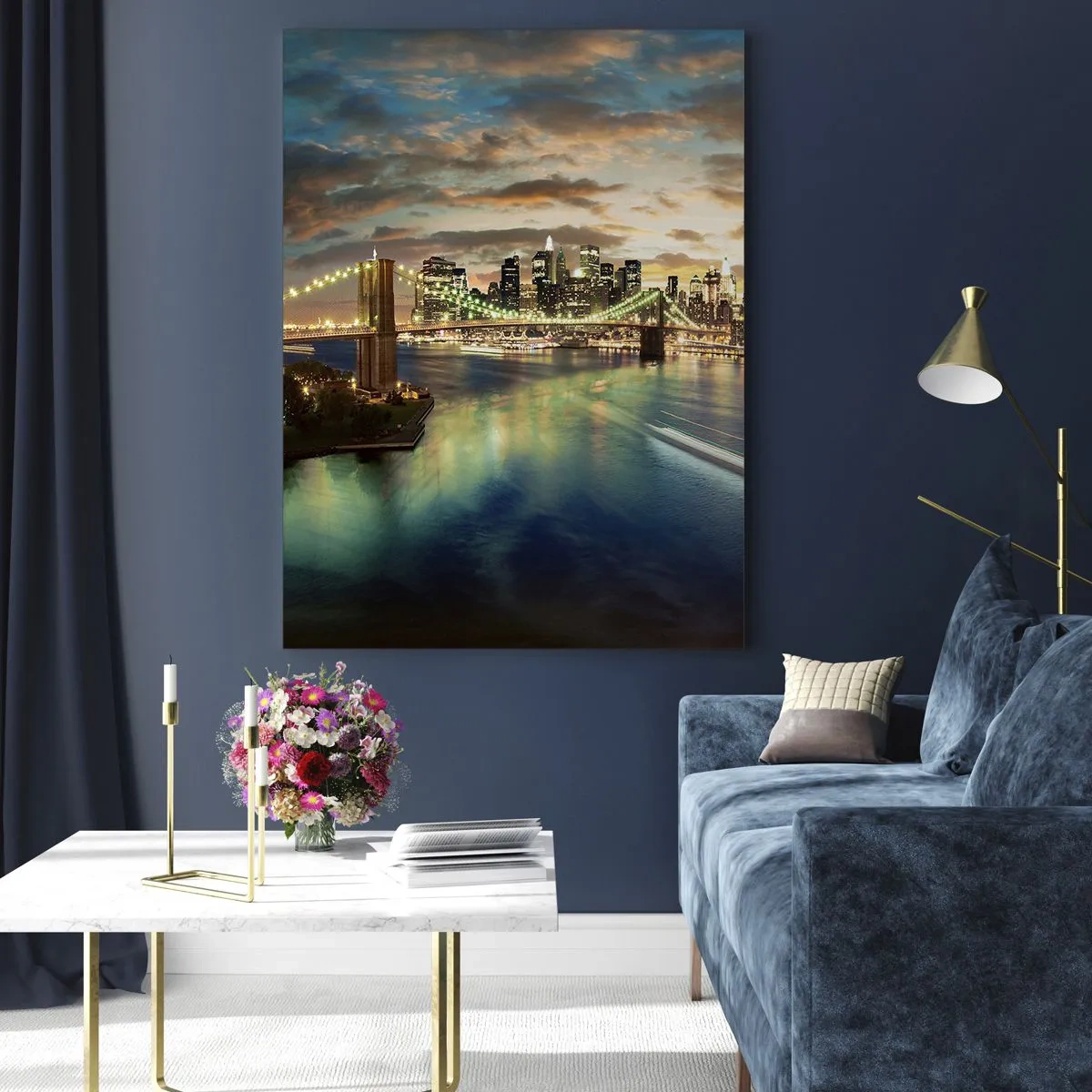 Schilderen op glas - Een heldere avond boven Manchatan - 50x70 cm