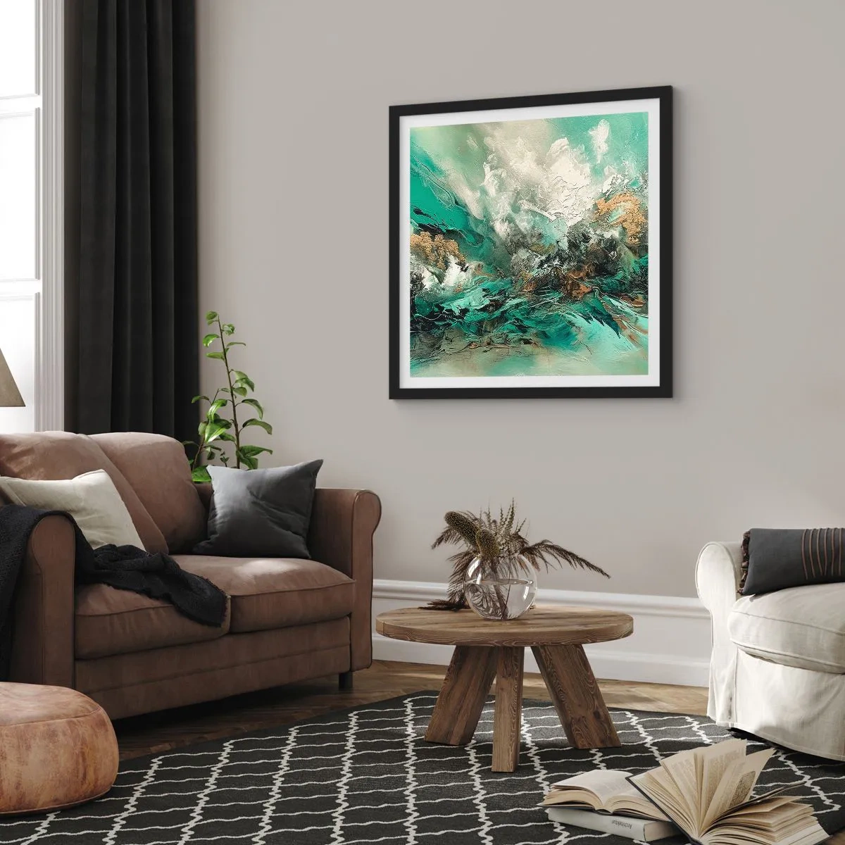 Poster in een zwarte lijst - Emerald en zwarte branding - 40x40 cm