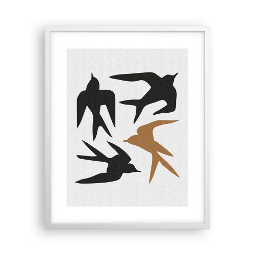 Poster in een witte lijst - Zwaluwen spel - 40x50 cm
