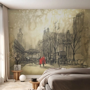 Fotobehang op maat Zelfklevend Deluxe Sticker - Een date in de Londense mist - Stad, Londen, Architectuur