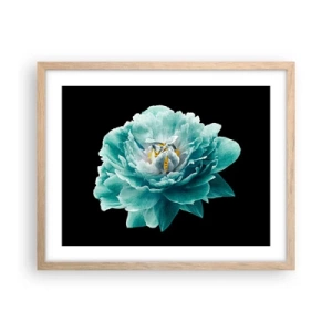 Een poster in een licht eiken lijst - Blauwe en gouden bloemblaadjes - 50x40 cm