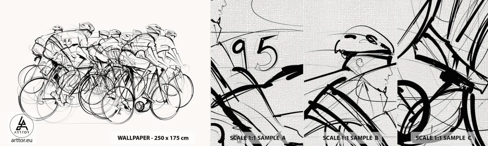 Fotobehang Monster Premium Canvas - Samen als team - Grafisch, Fiets, Sport - 100x30 cm