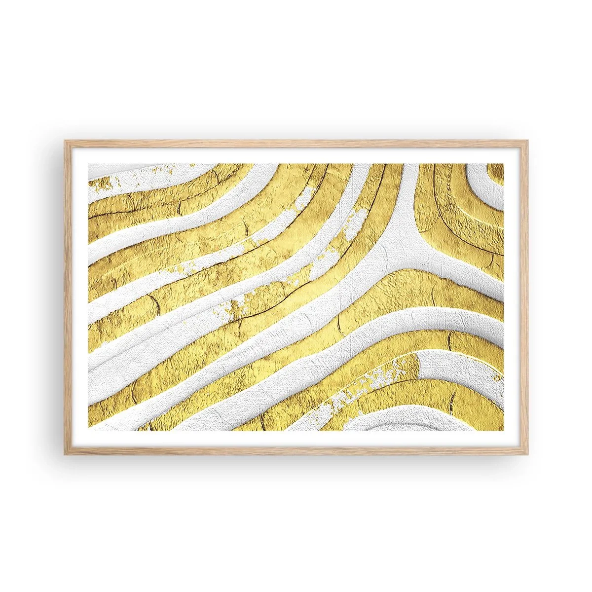 Een poster in een licht eiken lijst - Compositie in wit en goud - 91x61 cm