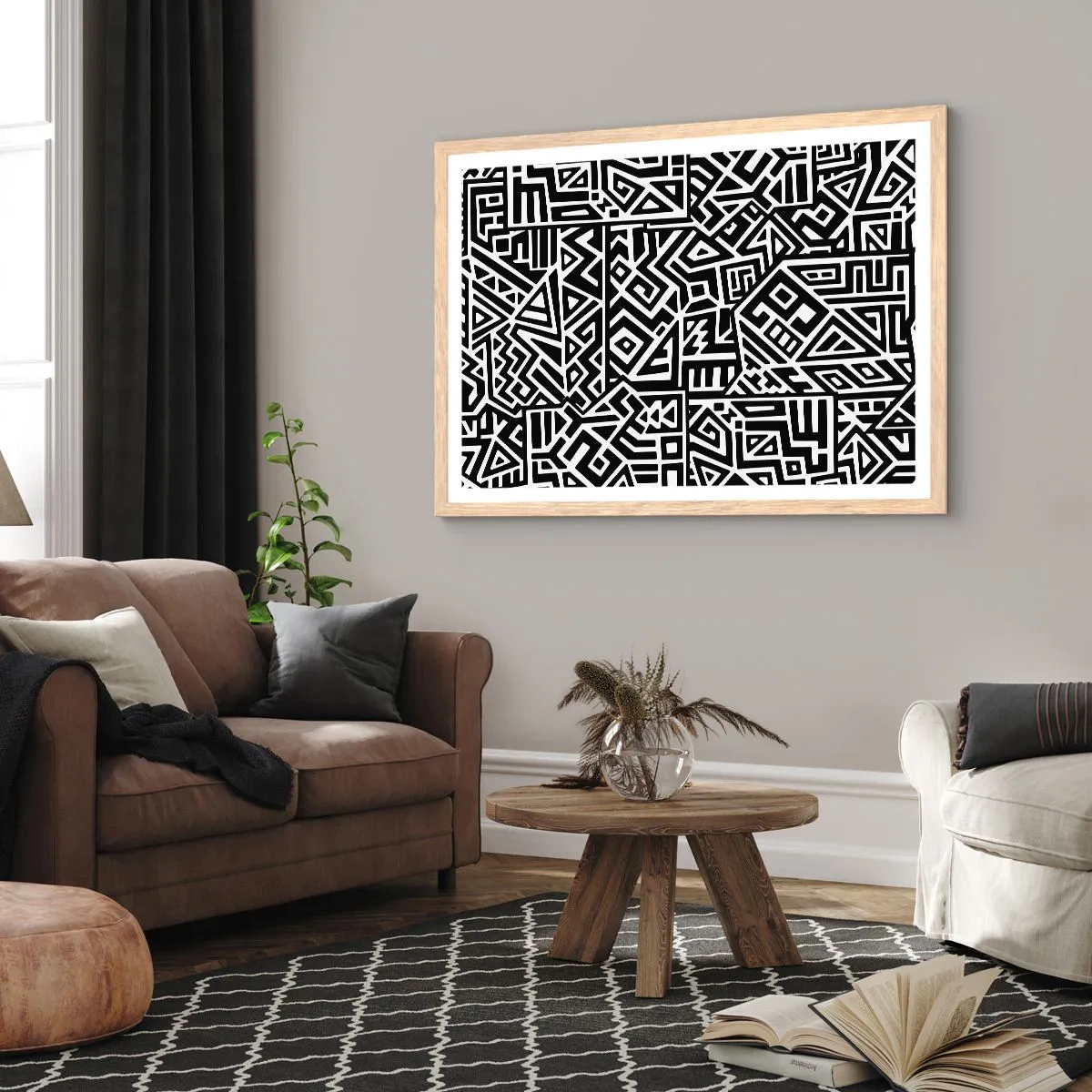 Een poster in een licht eiken lijst - Pre-Columbiaanse compositie - 100x70 cm