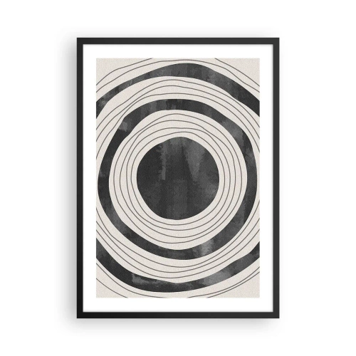 Poster in een zwarte lijst - Abstracte concentrische cirkels in zwart-wit - 50x70cm - Precies op het punt - Moderne wanddecoratie voor woonkamer en slaapkamer ARTTOR