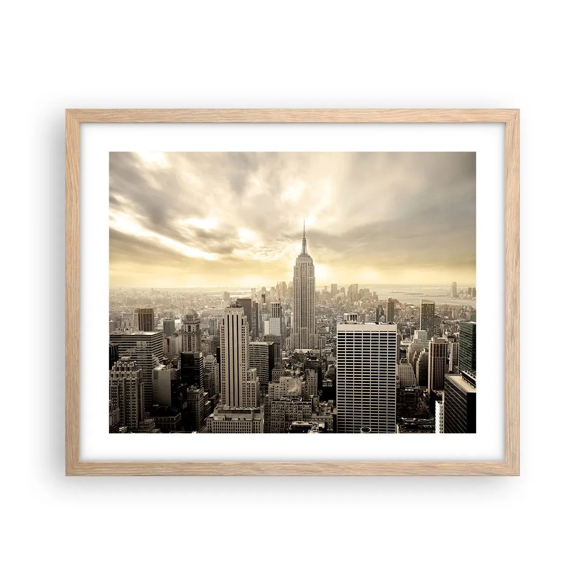 Een poster in een licht eiken lijst - New York geweven van grijs - 50x40 cm