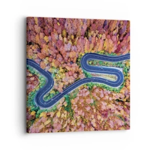 Schilderen op canvas - Een kronkelende weg door het bos - 30x30 cm