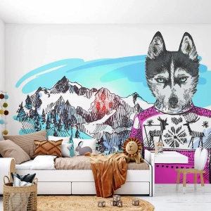 Fotobehang Premium Canvas - Een wolf in schaapswol - Abstractie, Wolf, Voor kinderen - 100x70 cm