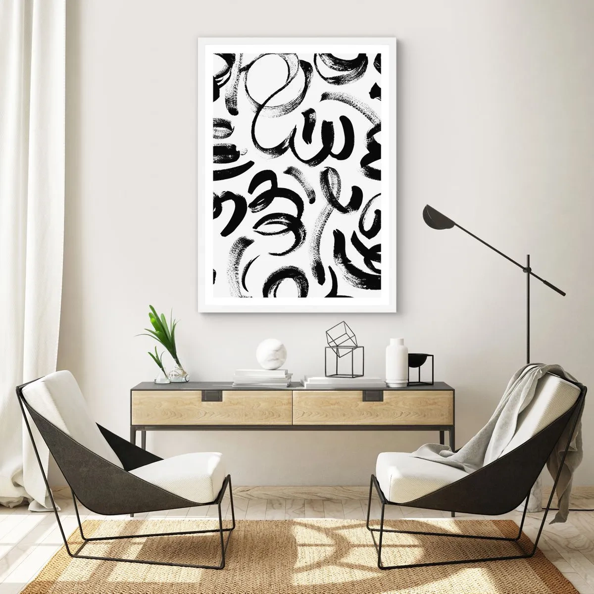 Poster in een witte lijst - Zwart op wit - 70x100 cm