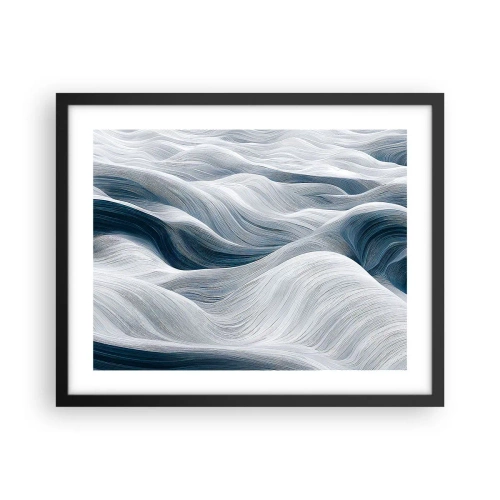 Poster in een zwarte lijst - Witte en blauwe golven - 50x40 cm